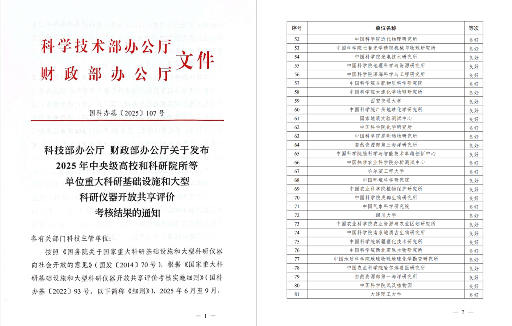 西北高原生物所公共技术中心在2025年科技部科研设施与仪器开放共享评价考核中再次取得良好成绩